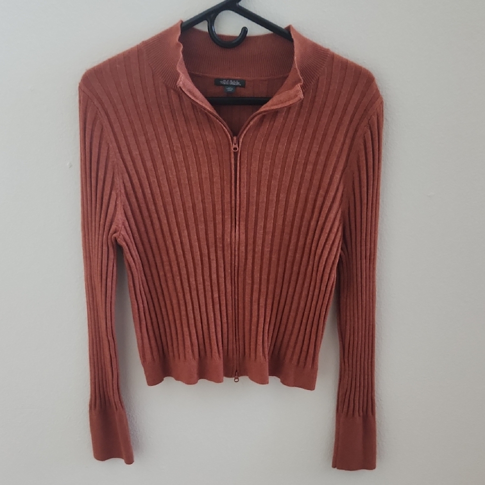 Wild Fable Rust Ribbed Zip-Up Sweater